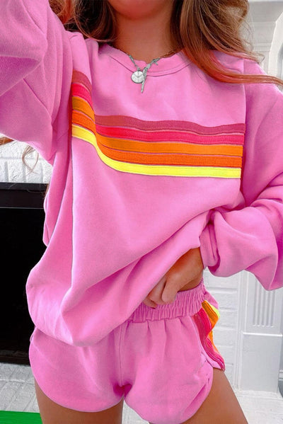 Bonbon Striped Pullover & Shorts Set - Curated by tt