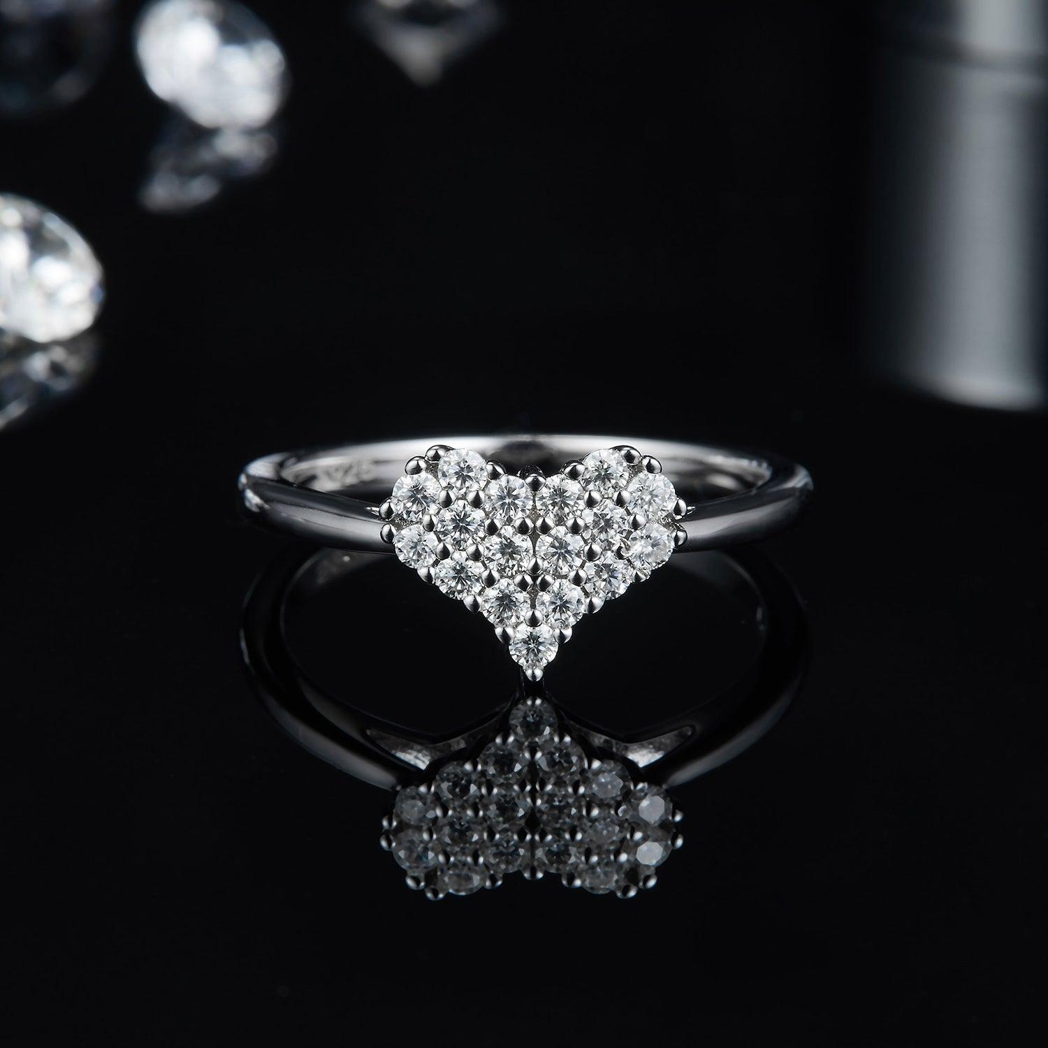 Moissanite 925 Sterling Silver Heart Ring - Curated by tt