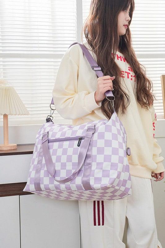 Zenana Checkered Multi-Pocket Travel Bag - Curated by tt