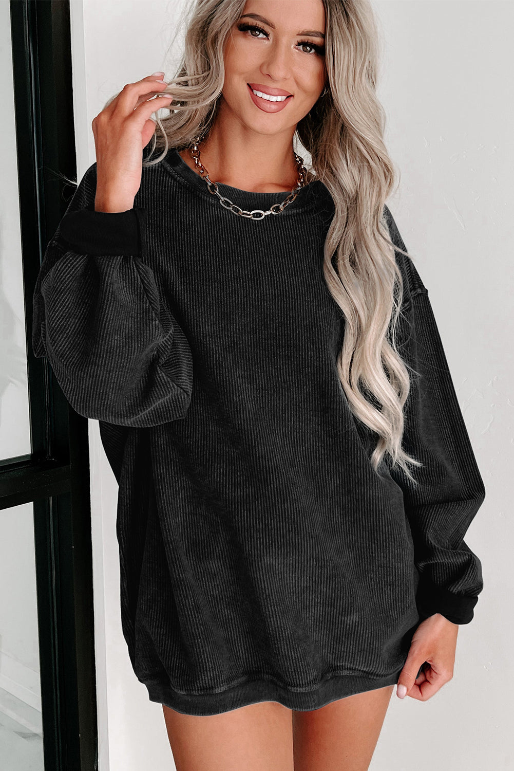 Ribbed Knit Crew Sweatshirt
