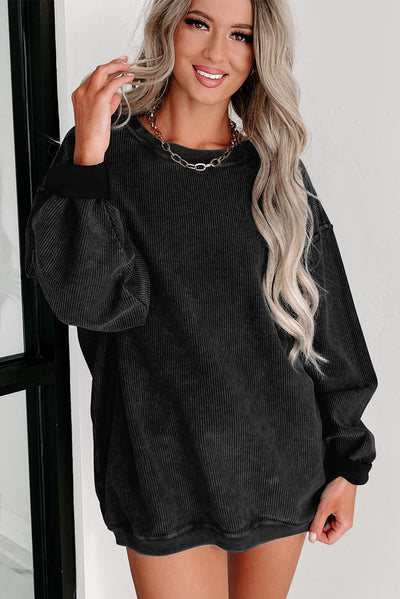 Ribbed Knit Crew Sweatshirt