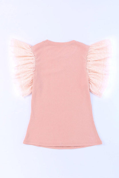 Ruffled Round Neck Cap Sleeve Blouse - Curated by tt