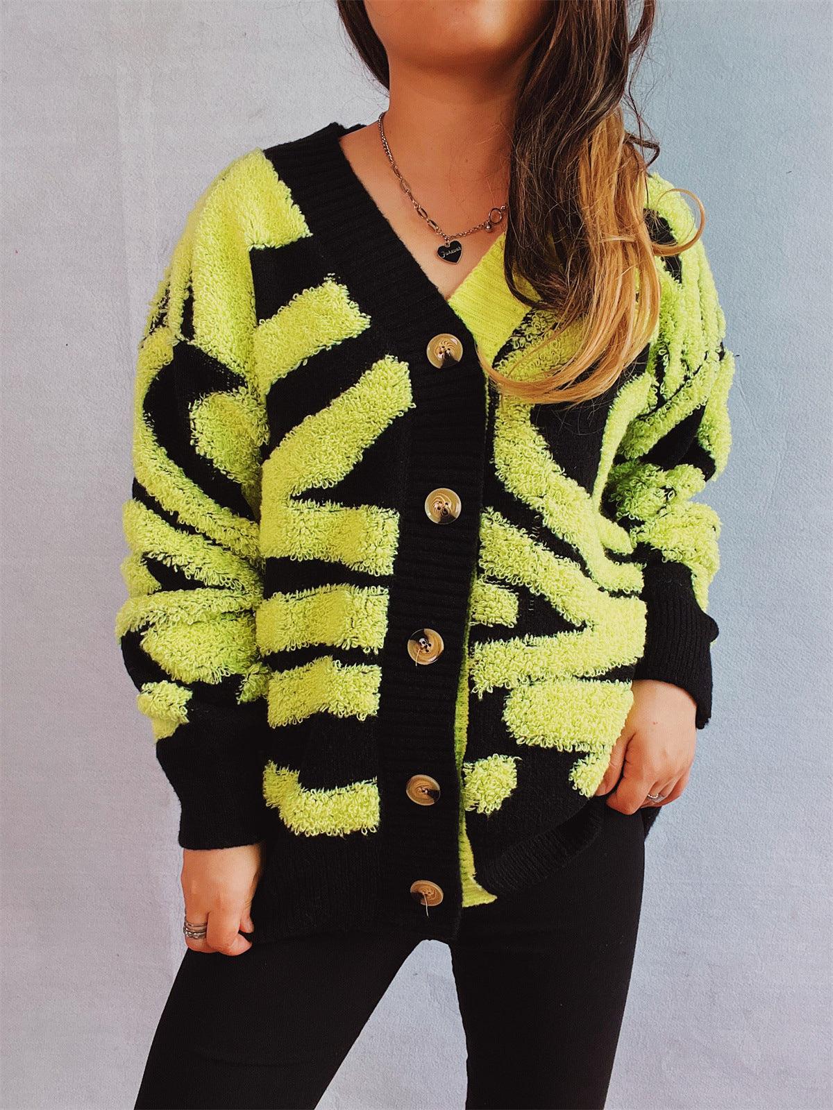 Contrast Button Up Long Sleeve Cardigan - Curated by tt