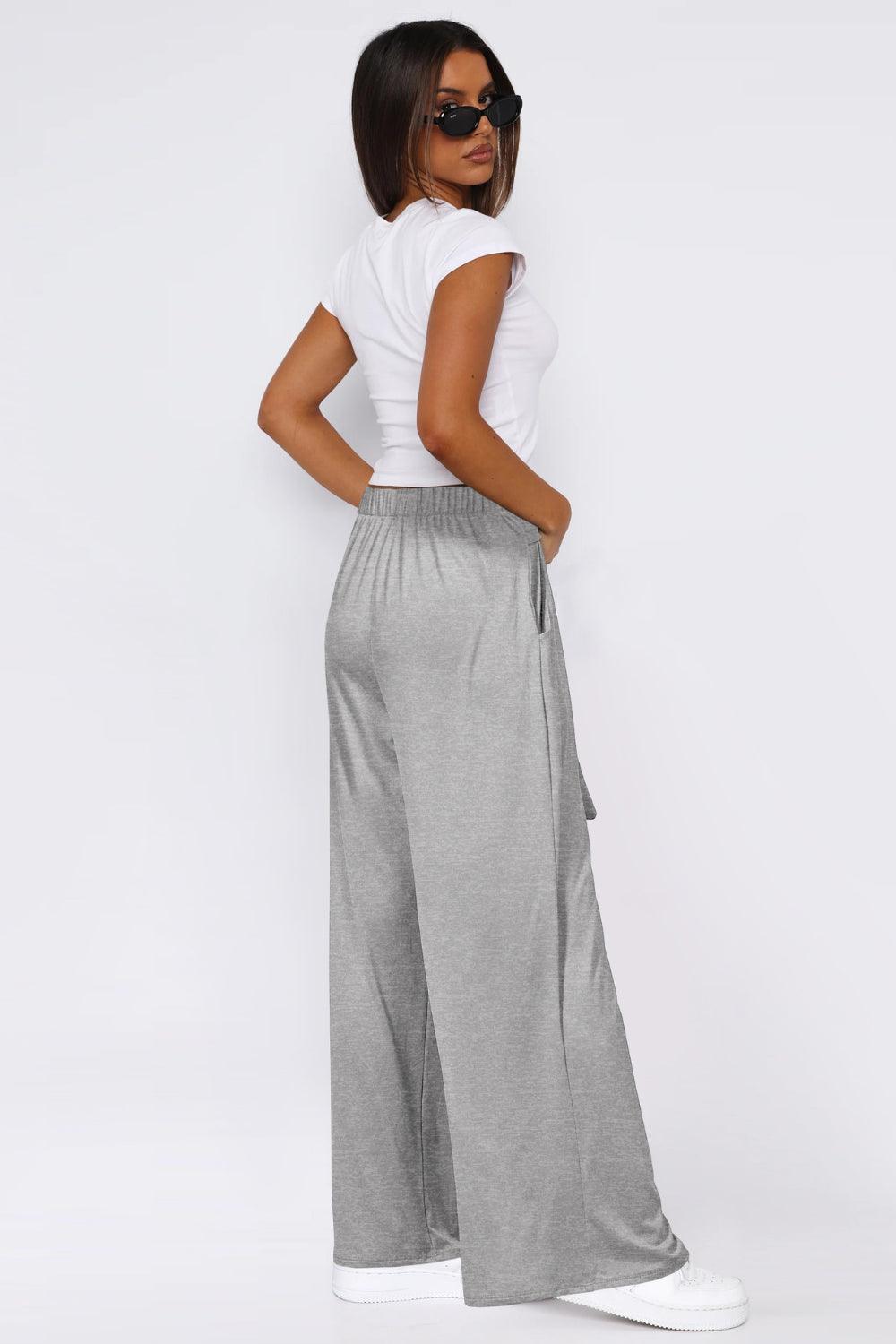 Tied Pocketed Wide Leg Pants - Curated by tt