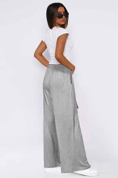 Tied Pocketed Wide Leg Pants - Curated by tt