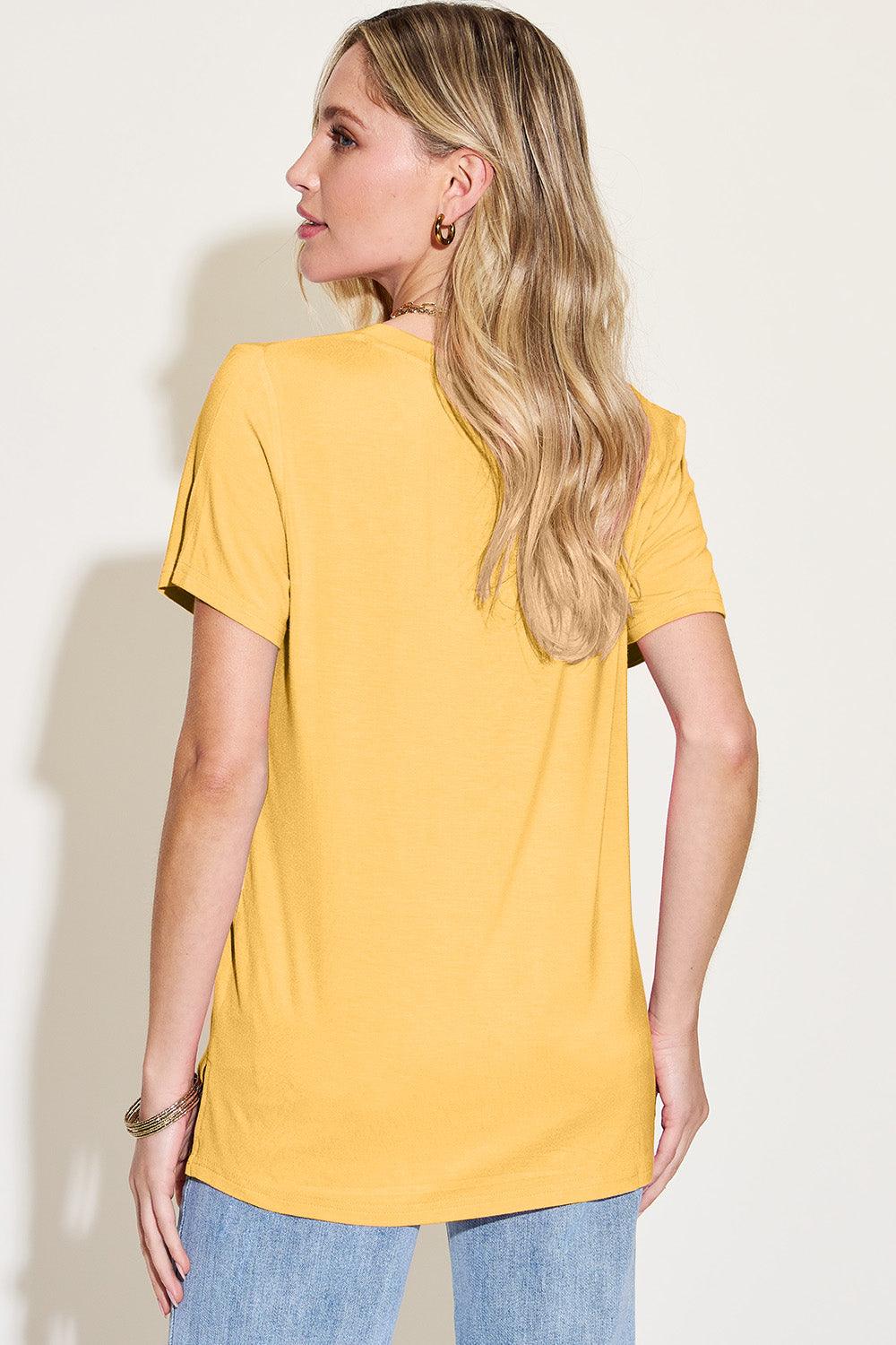 Basic Bae Bamboo Full Size V-Neck High-Low T-Shirt - Curated by tt