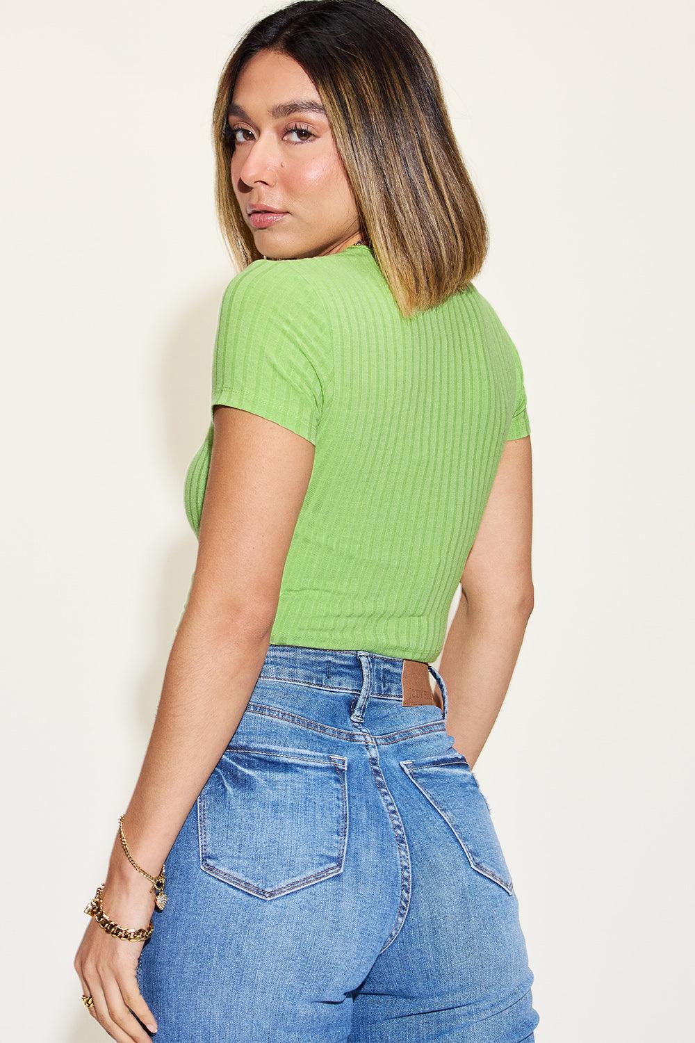Basic Bae Full Size Ribbed Round Neck Short Sleeve T-Shirt - Curated by tt