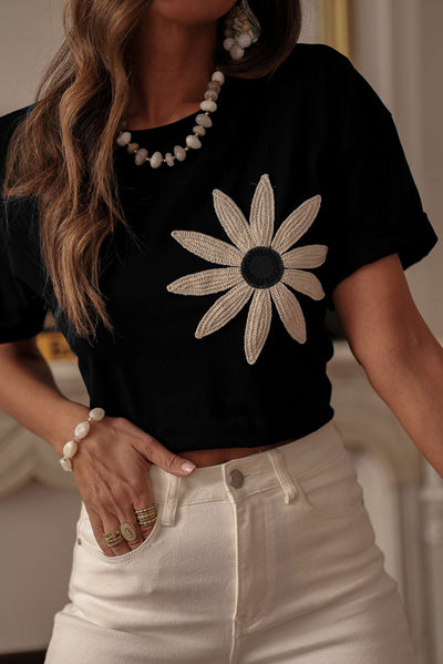 Crochet Floral Loose-Fit Tee