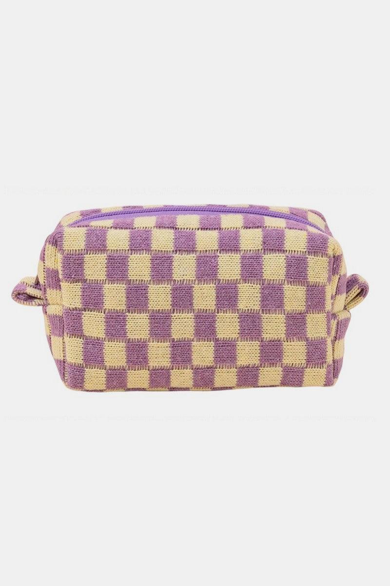 Checkered Pattern Knitted Cosmetic Pouch - Curated by tt