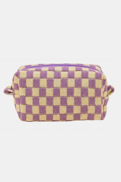 Checkered Pattern Knitted Cosmetic Pouch - Curated by tt