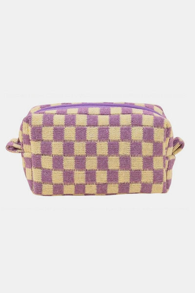 Checkered Pattern Knitted Cosmetic Pouch - Curated by tt