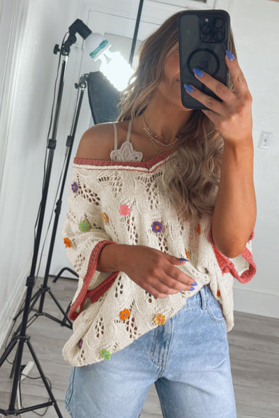 Embroidered Flowers Knit Sweater