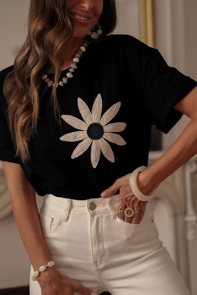 Crochet Floral Loose-Fit Tee