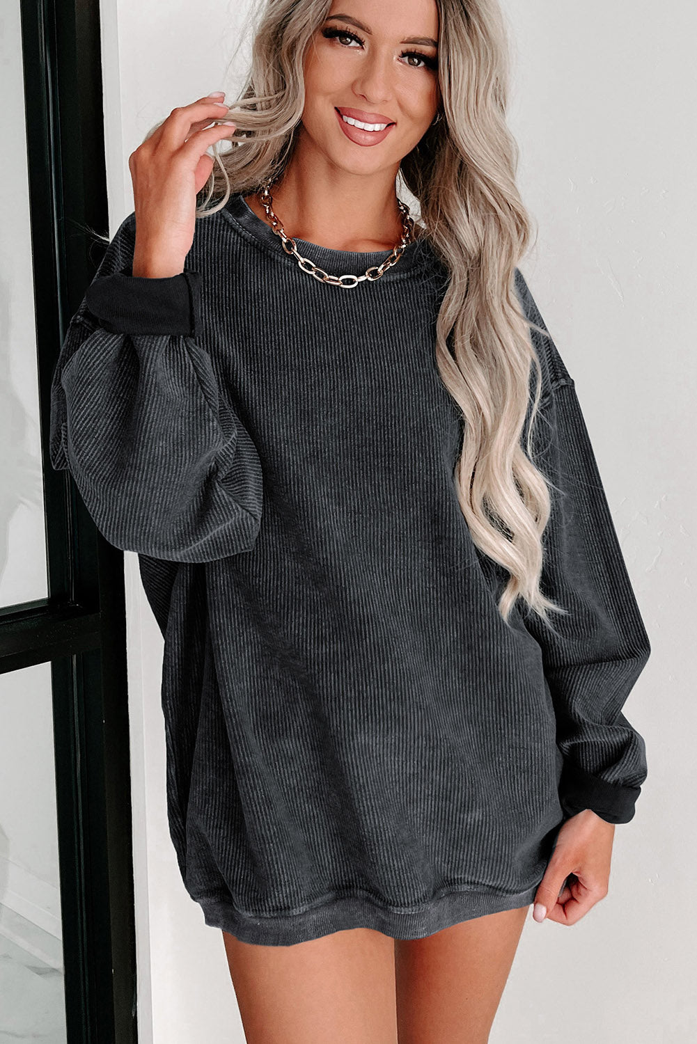 Ribbed Knit Crew Sweatshirt
