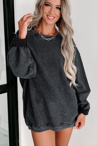 Ribbed Knit Crew Sweatshirt