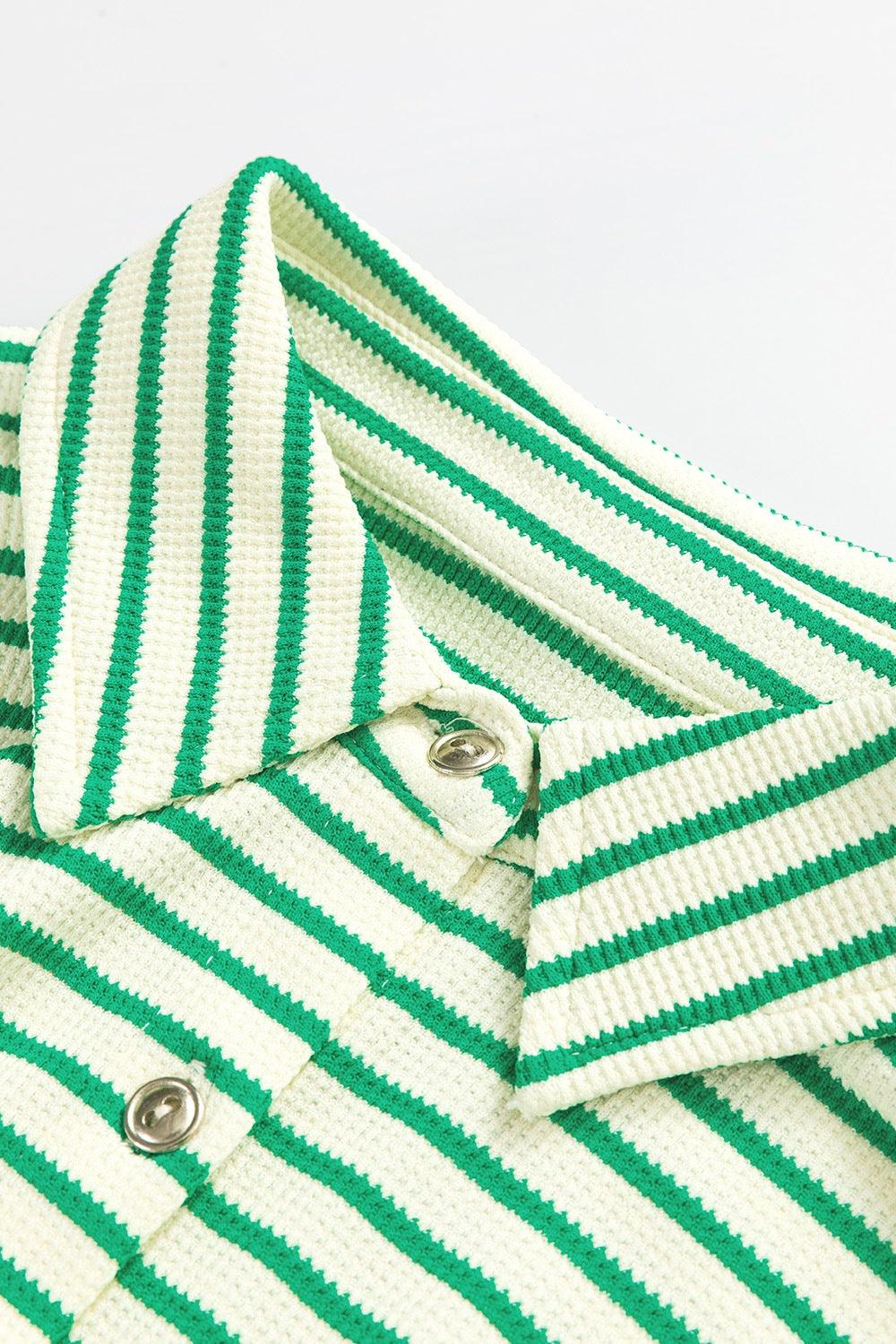 Striped Half Sleeve Tie Waist Romper - Curated by tt