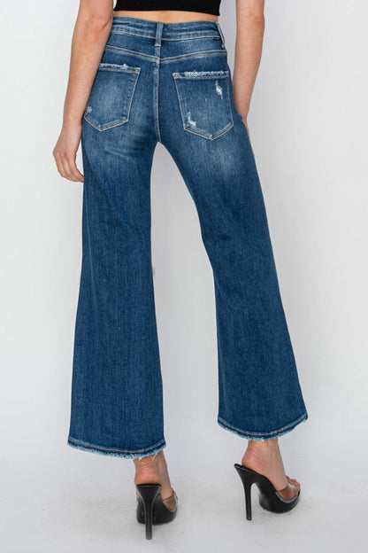 Full Size High Rise Patch Detailed Wide Leg Crop Jeans - Curated by tt