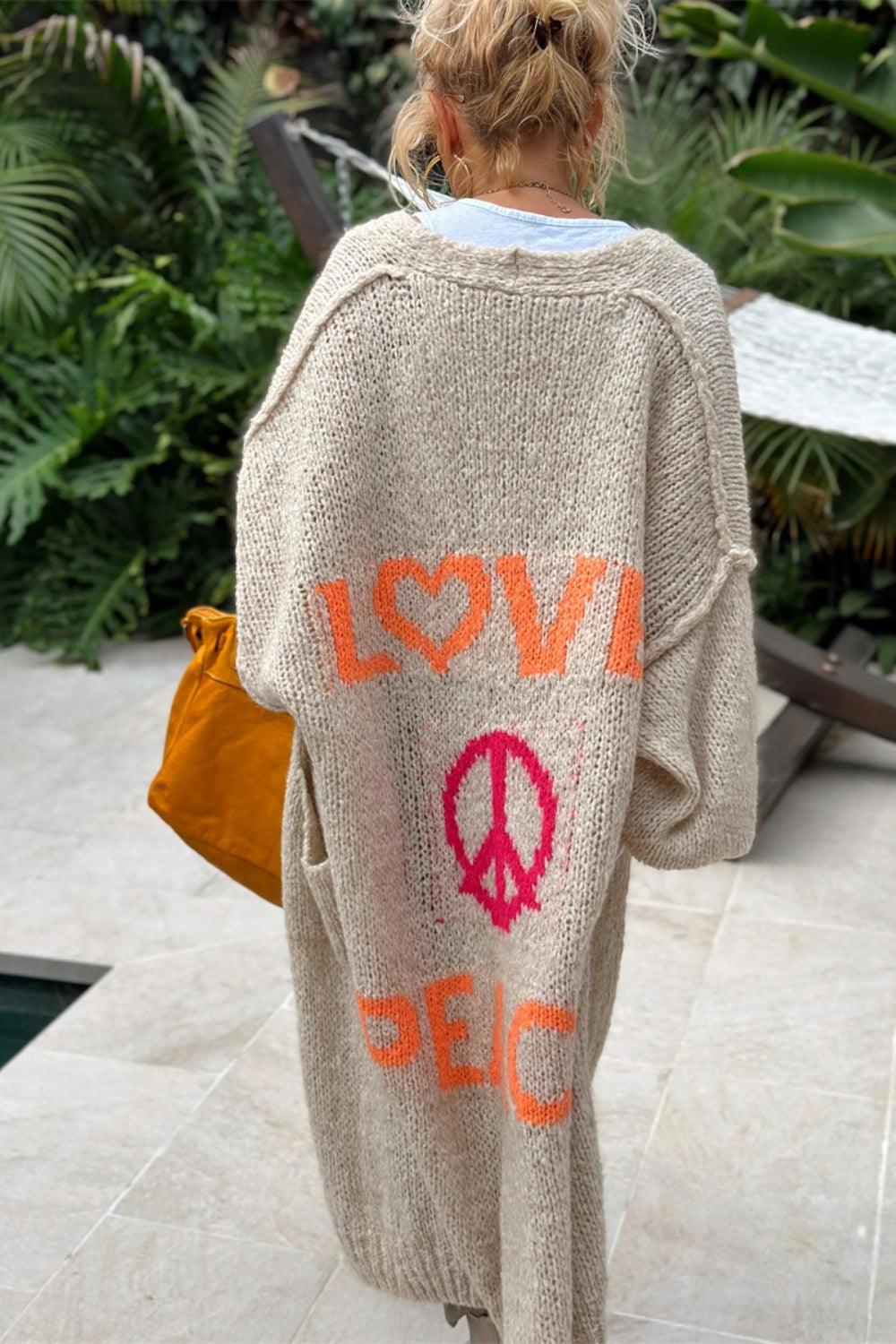 Letter Dropped Shoulder Long Sleeve Cardigan - Curated by tt
