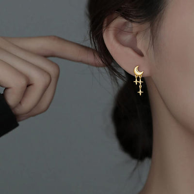 Tiny Moon Star Earrings Studs