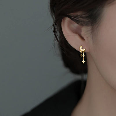 Tiny Moon Star Earrings Studs