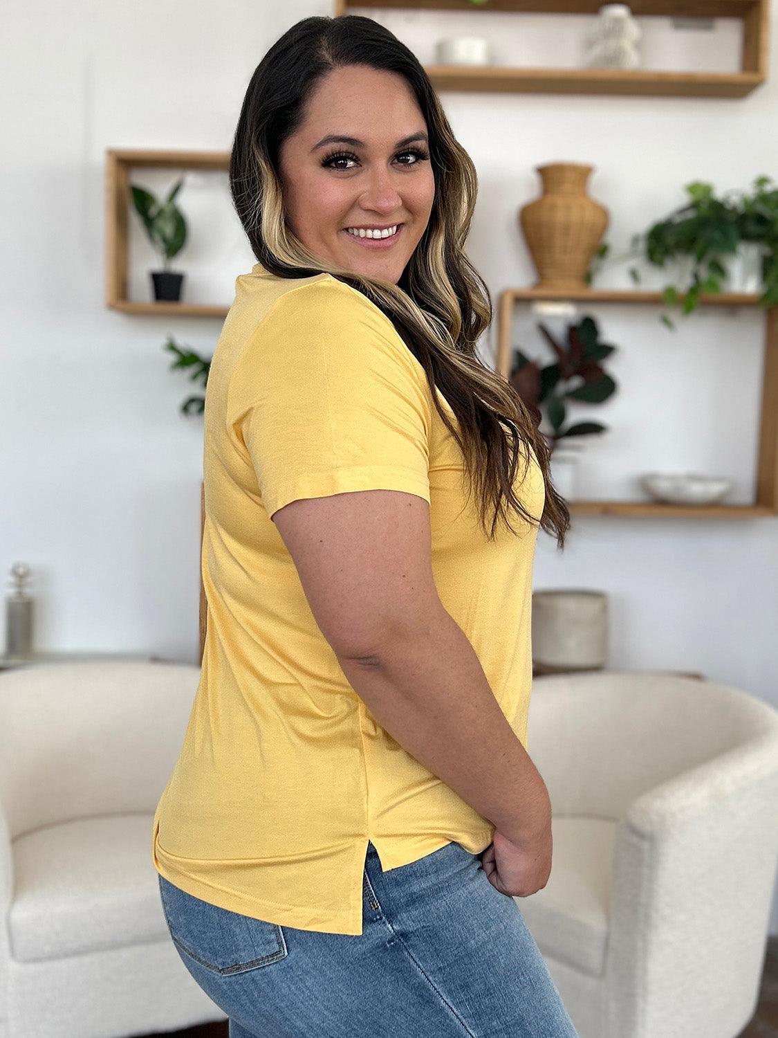 Basic Bae Bamboo Full Size V-Neck High-Low T-Shirt - Curated by tt