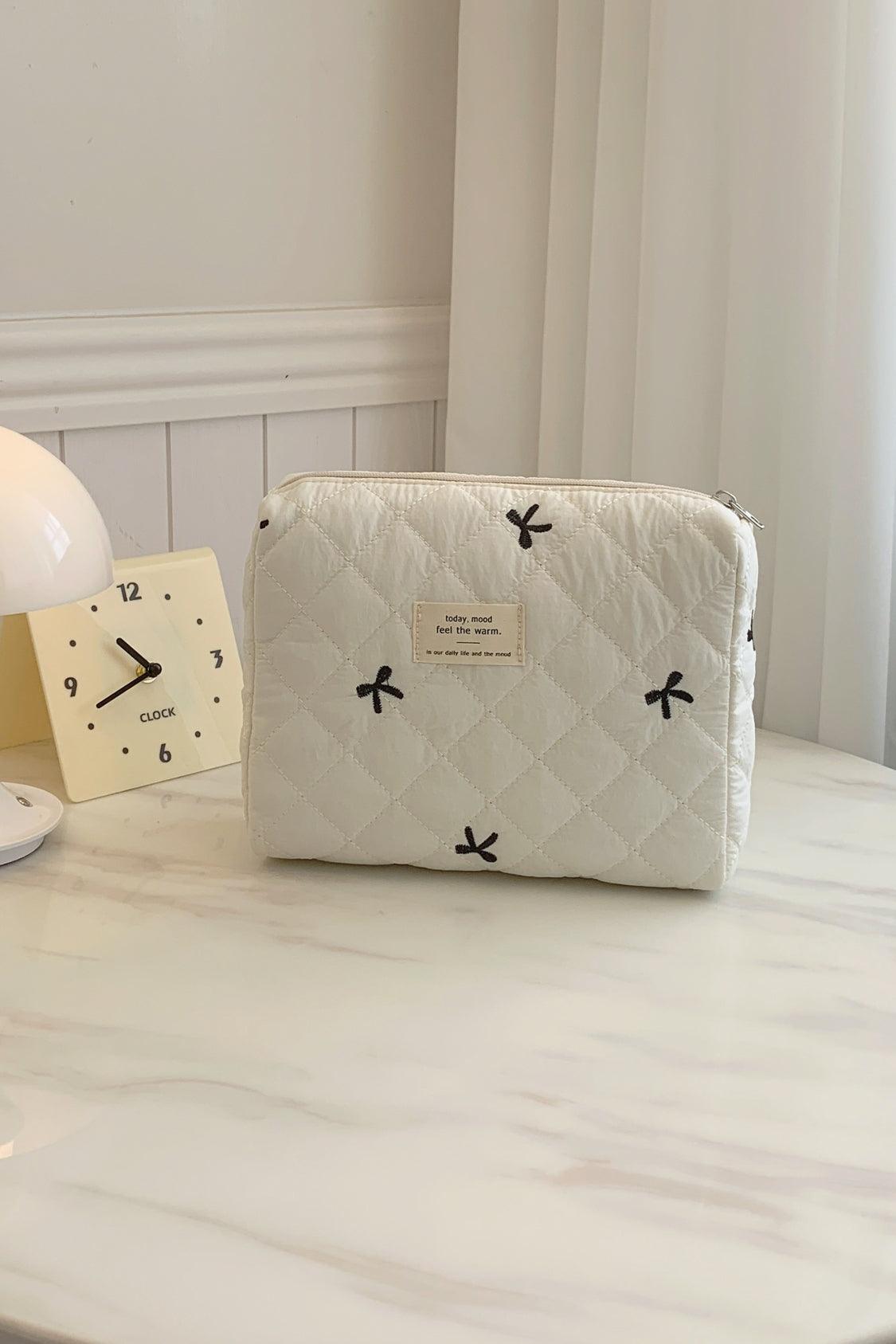 Bow Embroidered Quilted Storage Bag - Curated by tt