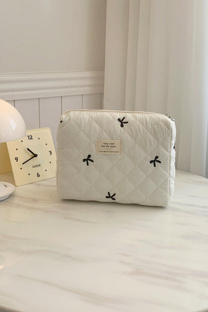 Bow Embroidered Quilted Storage Bag - Curated by tt