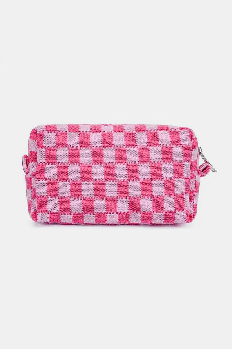 Checkered Pattern Knitted Cosmetic Pouch - Curated by tt