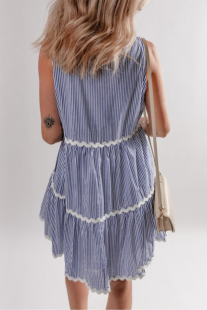 Blue Stripe Mini Dress - Curated by tt