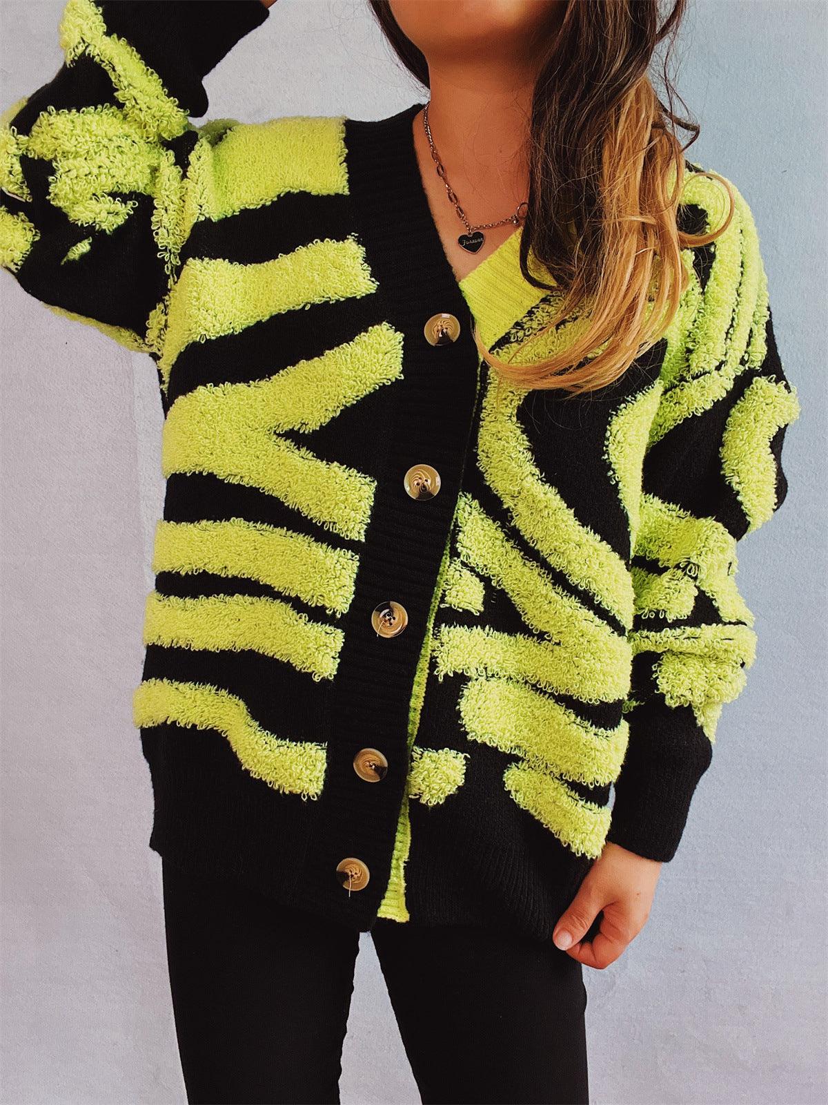 Contrast Button Up Long Sleeve Cardigan - Curated by tt