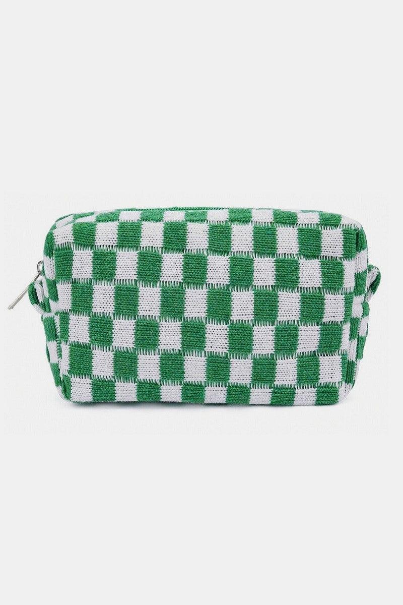 Checkered Pattern Knitted Cosmetic Pouch - Curated by tt