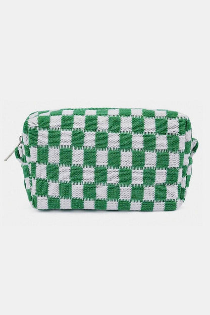 Checkered Pattern Knitted Cosmetic Pouch - Curated by tt