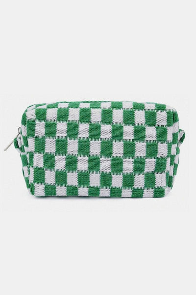Checkered Pattern Knitted Cosmetic Pouch - Curated by tt