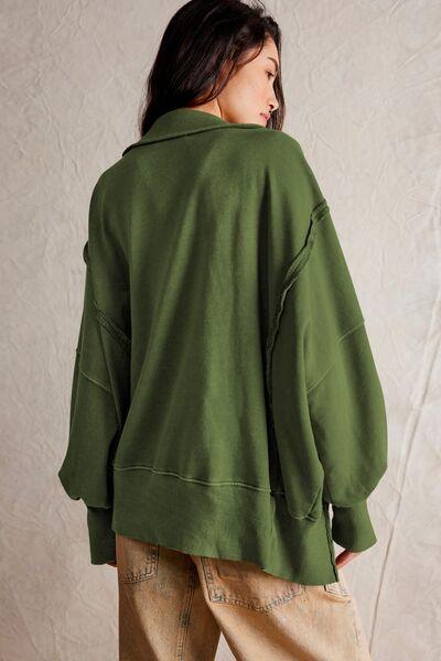 Exposed Seam Side Slit Long Sleeve Sweatshirt - Curated by tt
