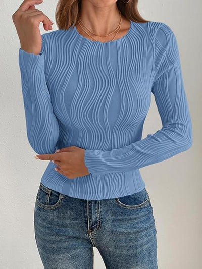 Textured Round Neck Long Sleeve Top - Curated by tt