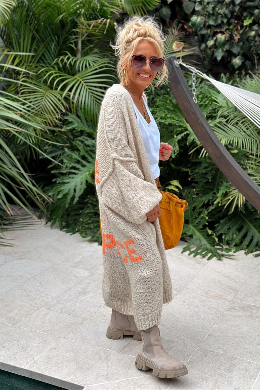 Letter Dropped Shoulder Long Sleeve Cardigan - Curated by tt