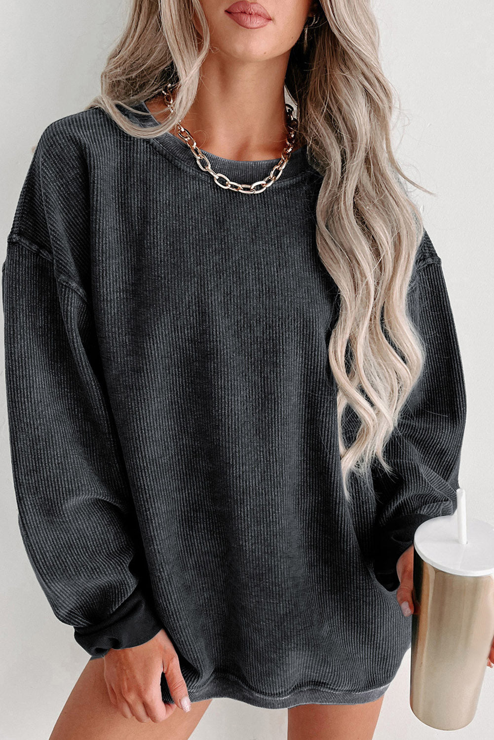 Ribbed Knit Crew Sweatshirt