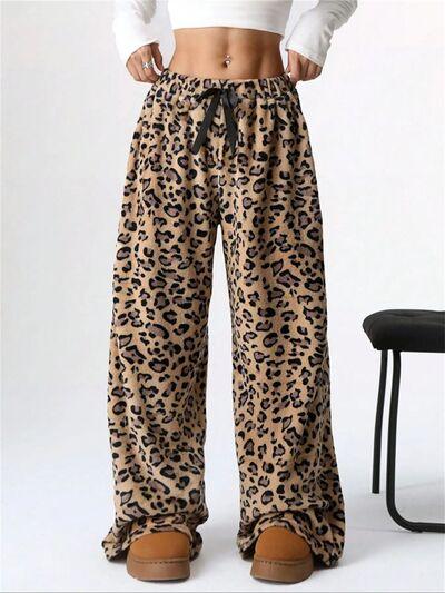 Leopard Wide Leg Plush Pants - Curated by tt