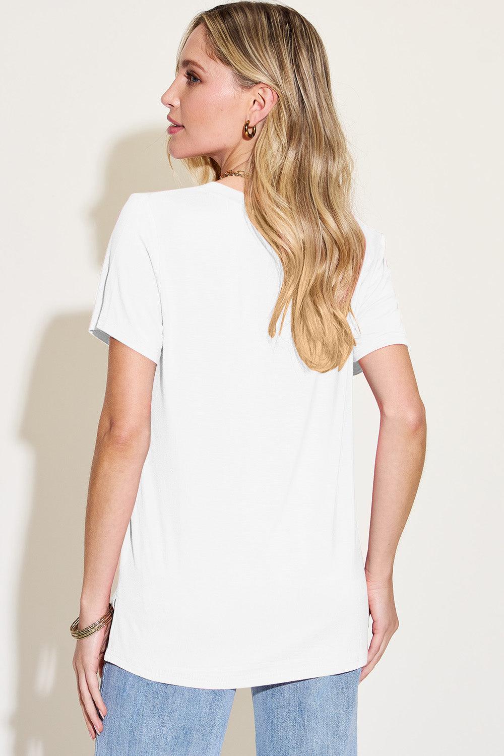 Basic Bae Bamboo Full Size V-Neck High-Low T-Shirt - Curated by tt