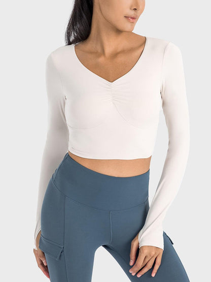 Millennia Ruched Cropped Long Sleeve Sports Top - Curated by tt