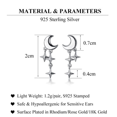 Tiny Moon Star Earrings Studs