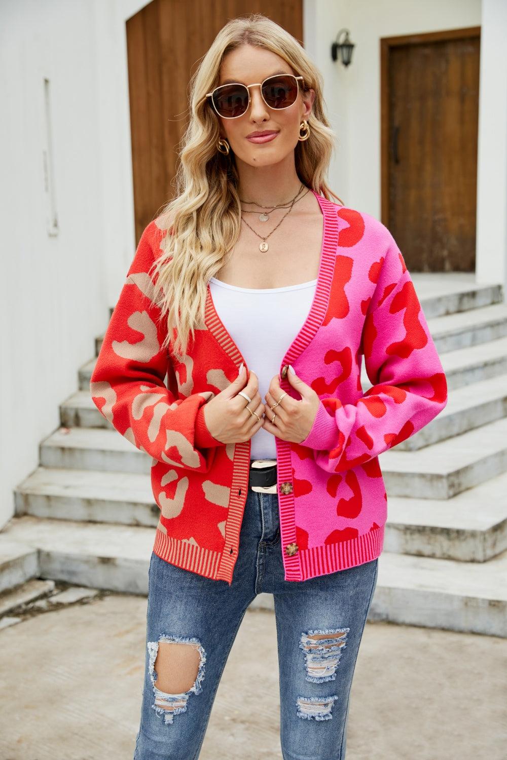 Mandy Leopard Button Up Dropped Shoulder Cardigan - Curated by tt