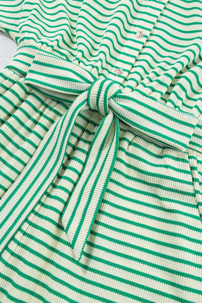 Striped Half Sleeve Tie Waist Romper - Curated by tt