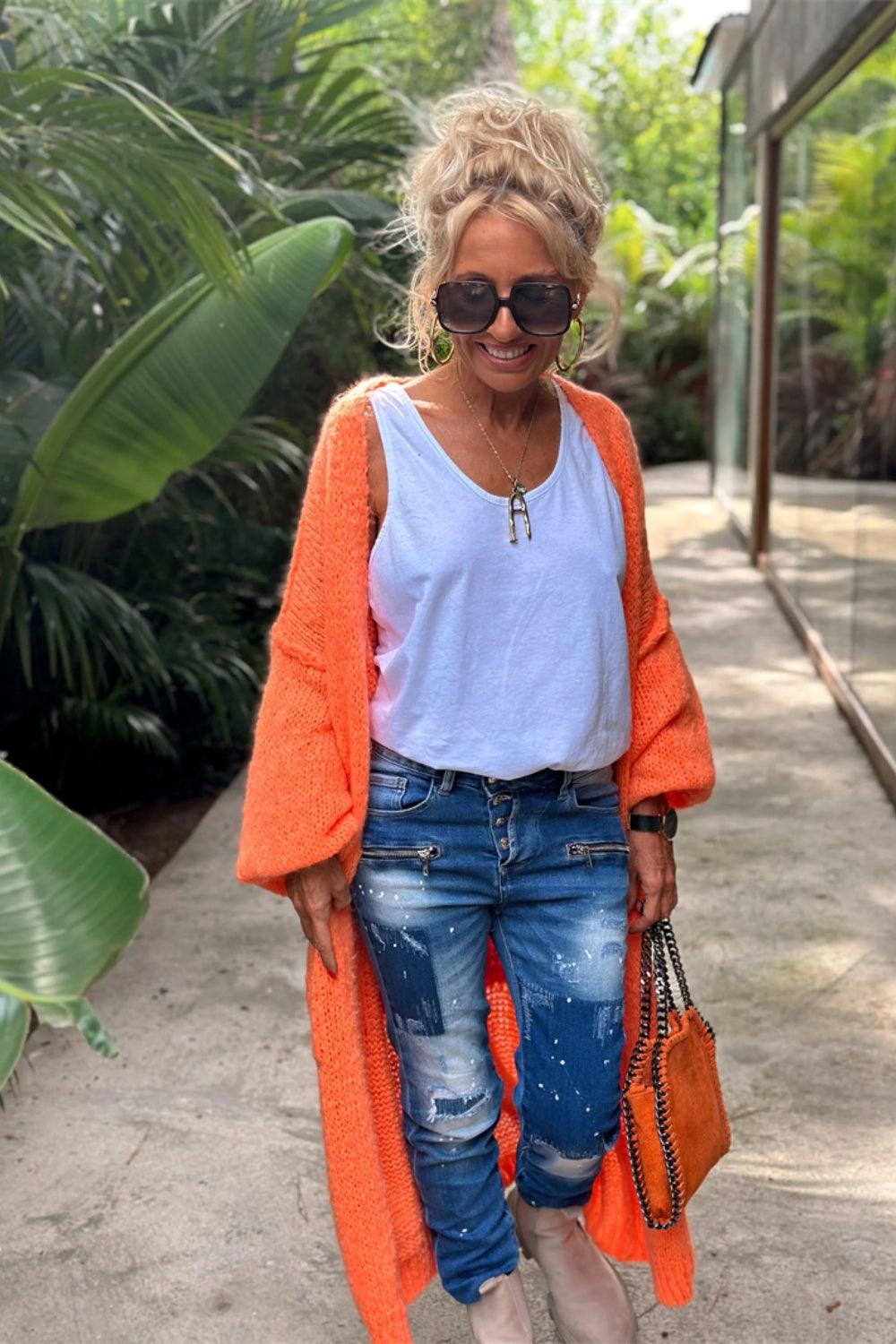 Letter Dropped Shoulder Long Sleeve Cardigan - Curated by tt