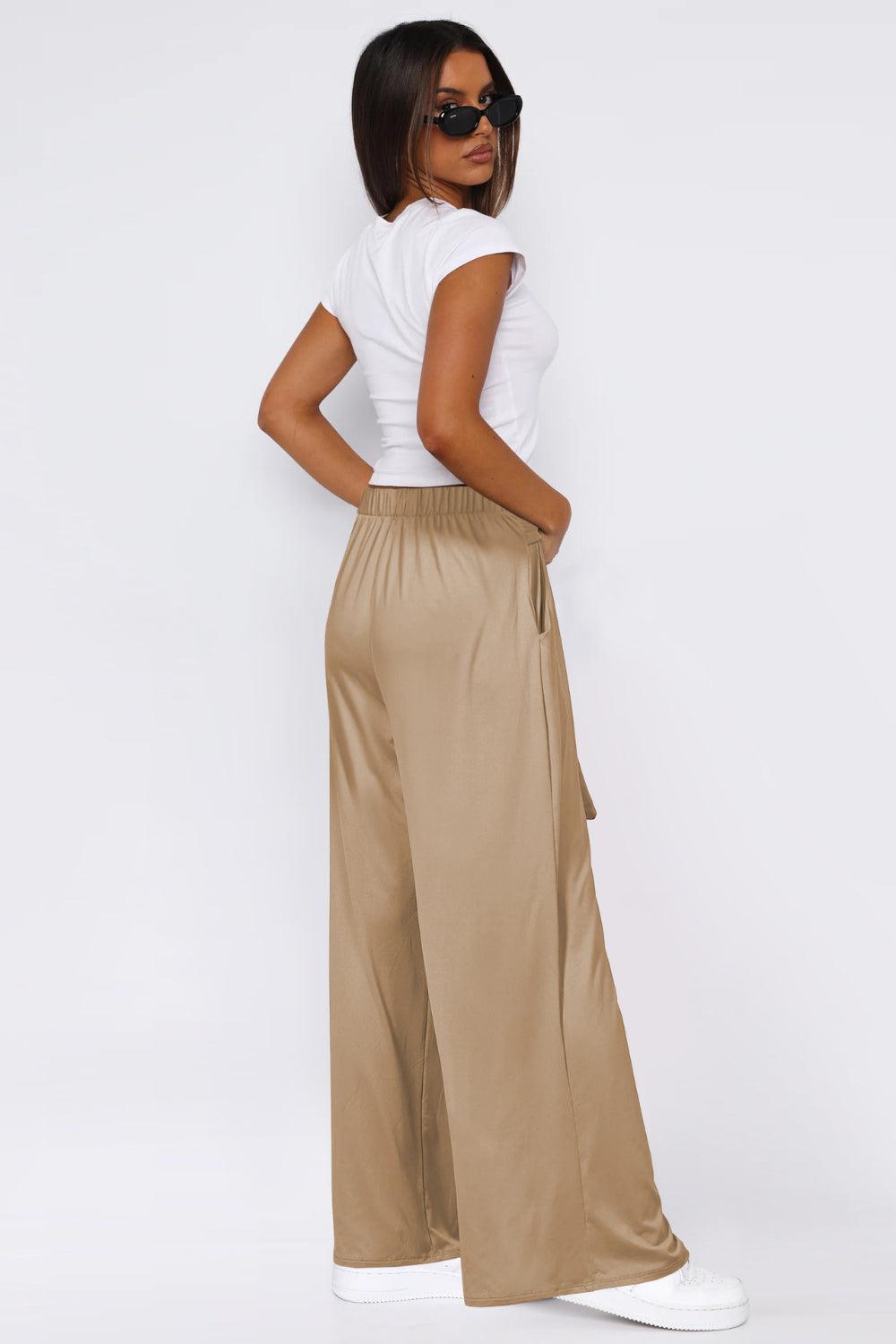 Tied Pocketed Wide Leg Pants - Curated by tt