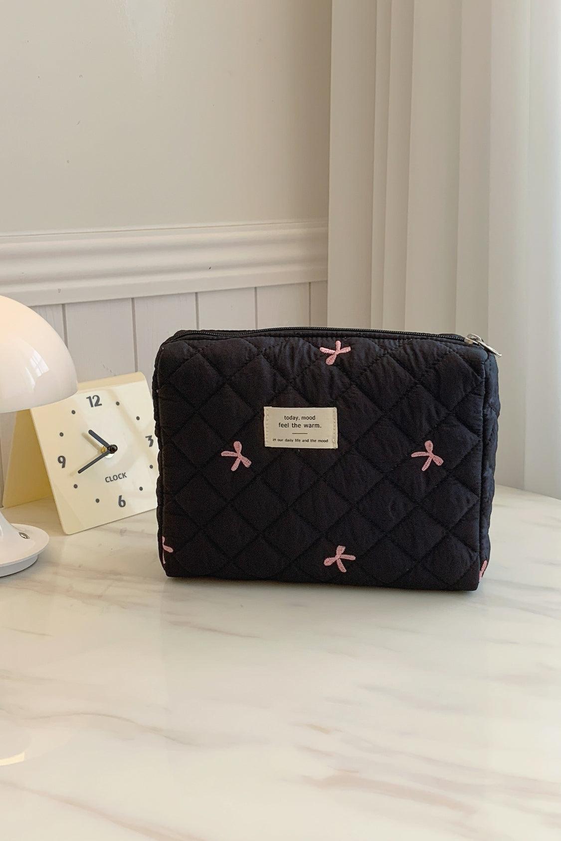 Bow Embroidered Quilted Storage Bag - Curated by tt