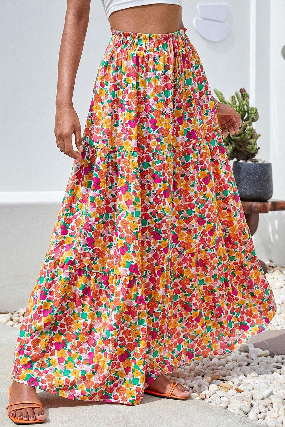 Boho Floral Print Skirt - Curated by tt