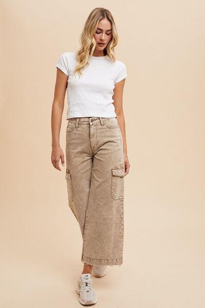 Annie Wear Raw Hem Wide Leg Jeans with Cargo Pockets - Curated by tt