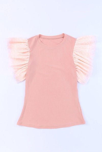 Ruffled Round Neck Cap Sleeve Blouse - Curated by tt