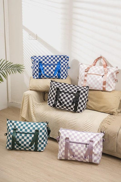 Zenana Checkered Multi-Pocket Travel Bag - Curated by tt